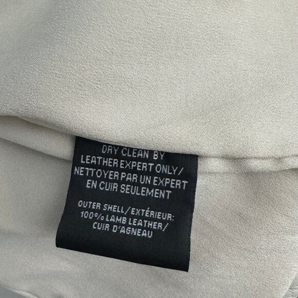 Lamarque Donna Biker Leather Jacket in Stone Grey Cream Size Large - Picture 13 of 13